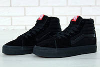 Женские зимние кеды Vans Old Skool High Total Black Winter Fur (черные) высокие теплые кеды 11065 Ванс 37