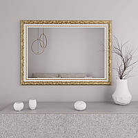 Настенное зеркало в белой раме с патиной золота 106х76 Black Mirror для прихожей коридора