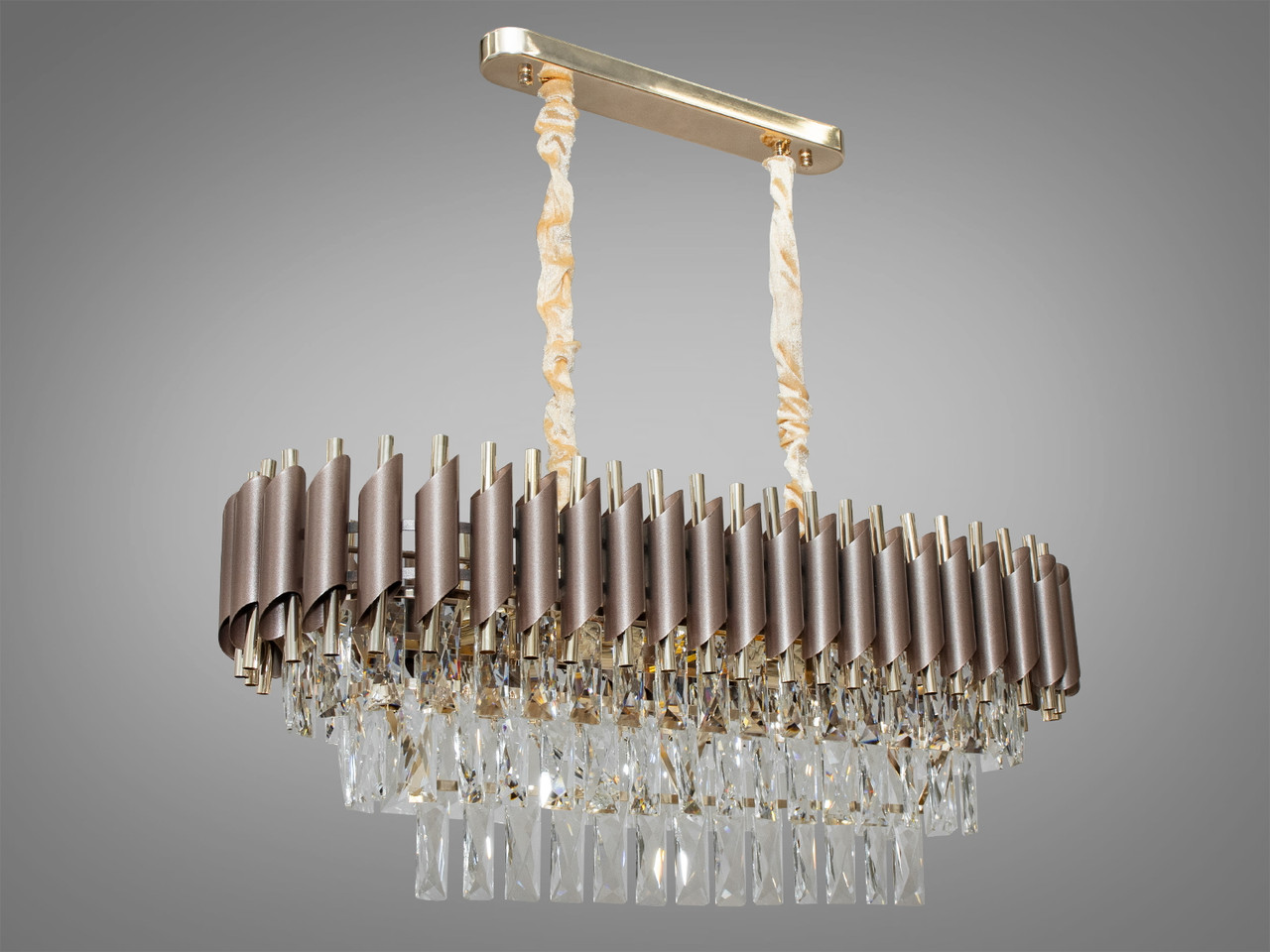 Кришталева люстра овальної форми для вітальні Mumbai на 8 ламп коричневий + золото 9001-800x300CF+SGD, фото 1