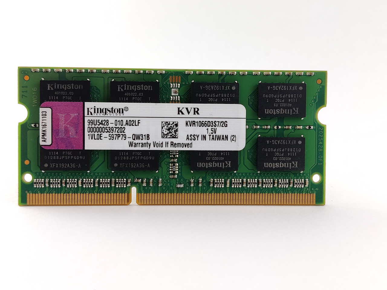 Оперативна пам'ять для ноутбука SODIMM Kingston DDR3 2Gb 1066MHz PC3-8500S (KVR1066D3S7/2G) Б/В