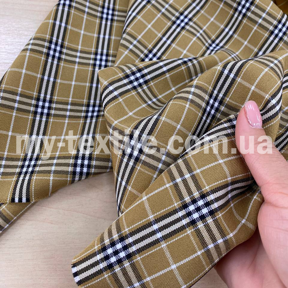 Костюмна (брючна) тканина Барби принт клітинка Бежевий, фото 1