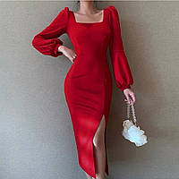 Силуэтное платье футляр длина миди, красное и черное. Размеры 40-42, 42-44, 44-46, 46-48