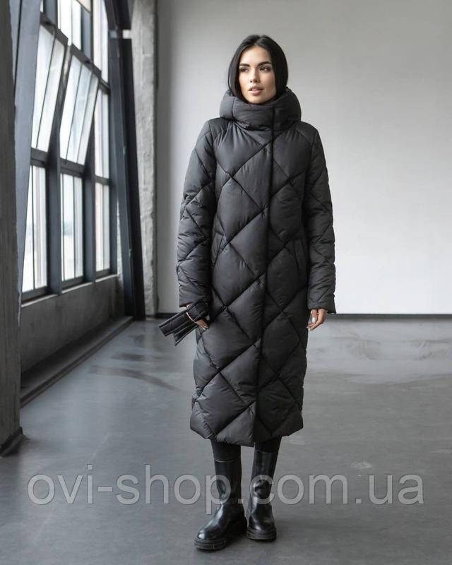 стоганий довгий пуховик