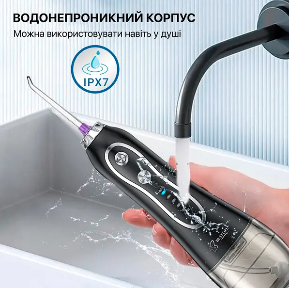 Портативный Ирригатор H2Ofloss HF-6 + 5 Насадок + Сумочка Portable Oral Irrigator 300ml (Black) - фото 4 - id-p2002730639