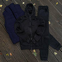 Спортивный костюм мужской на флисе + Жилетка мужская Dane | Комплект мужской зимний демисезонный черный-синий