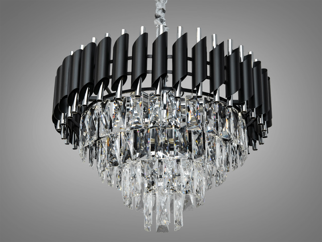 Сучасна кришталева люстра на 9 ламп чорний + хром 9001-500BK+CH