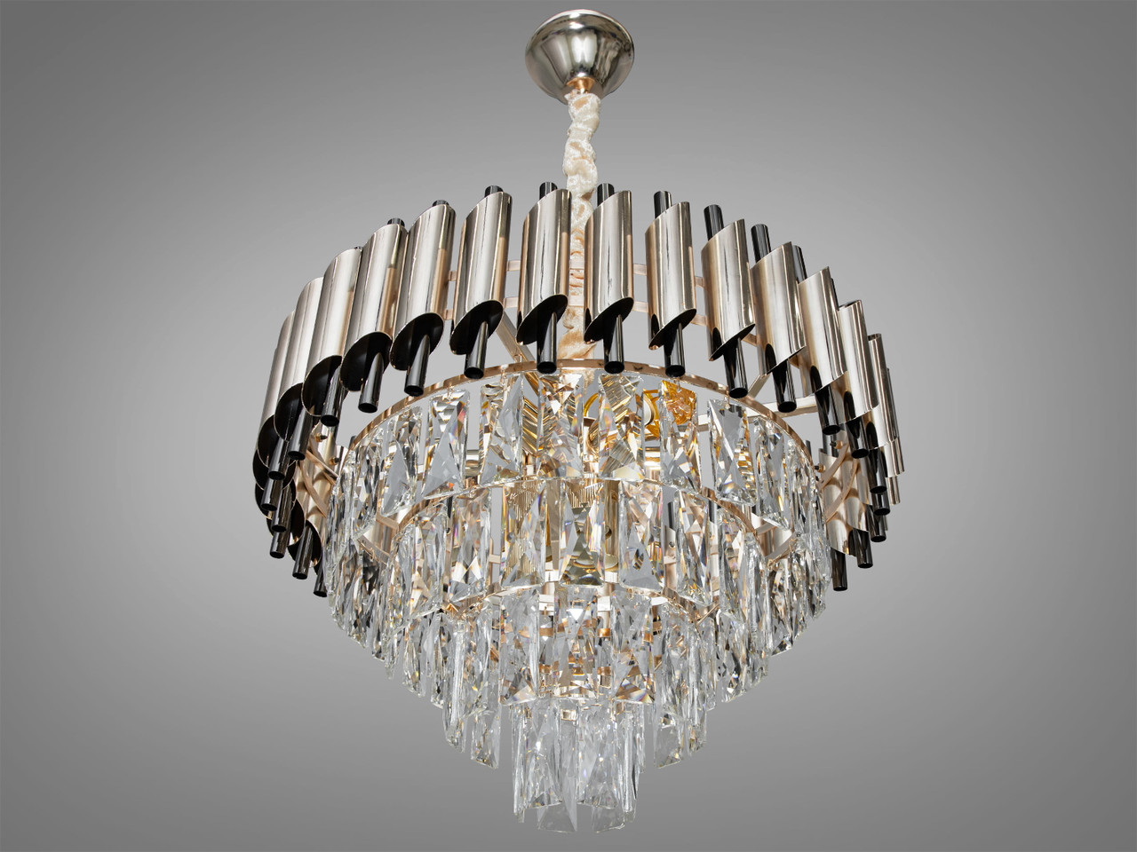 Сучасна кришталева люстра Mumbai на 9 ламп золото + чорний хром 9001-500SGD+PB, фото 1