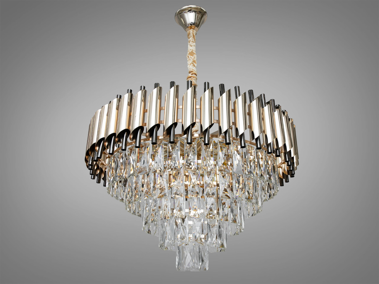 Сучасна кришталева люстра Mumbai на 18 ламп золото + чорний хром 9001-600SGD+PB