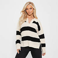 Поло I Saw It First Fisherman Knit Wide Stripe Collared Jumper CREAM/BLACK Доставка від 14 днів - Оригинал