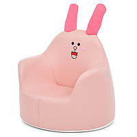 Детское мягкое кресло-пуфик из эко-кожи и мемориформ наполнителем в виде Зайчика Bambi M 5721 Rabbit Розовый
