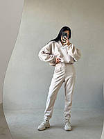 Женский мягкий флисовый костюм кофта на молнии и штаны (молочный, графитовый, черный) размер: 42-46, 48-50