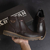 Мужские зимние коричневые ботинки Kristan, мужские зимние кожаные ботинки, мужские ботинки на молнии