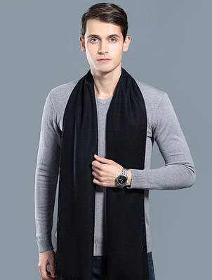 Вовняний шарф чорний стильний чоловічий 180*33 см