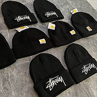 Шапка Stussy | Мужская шапка черная | Stussy шапка акрил 100%| Универсальный размер