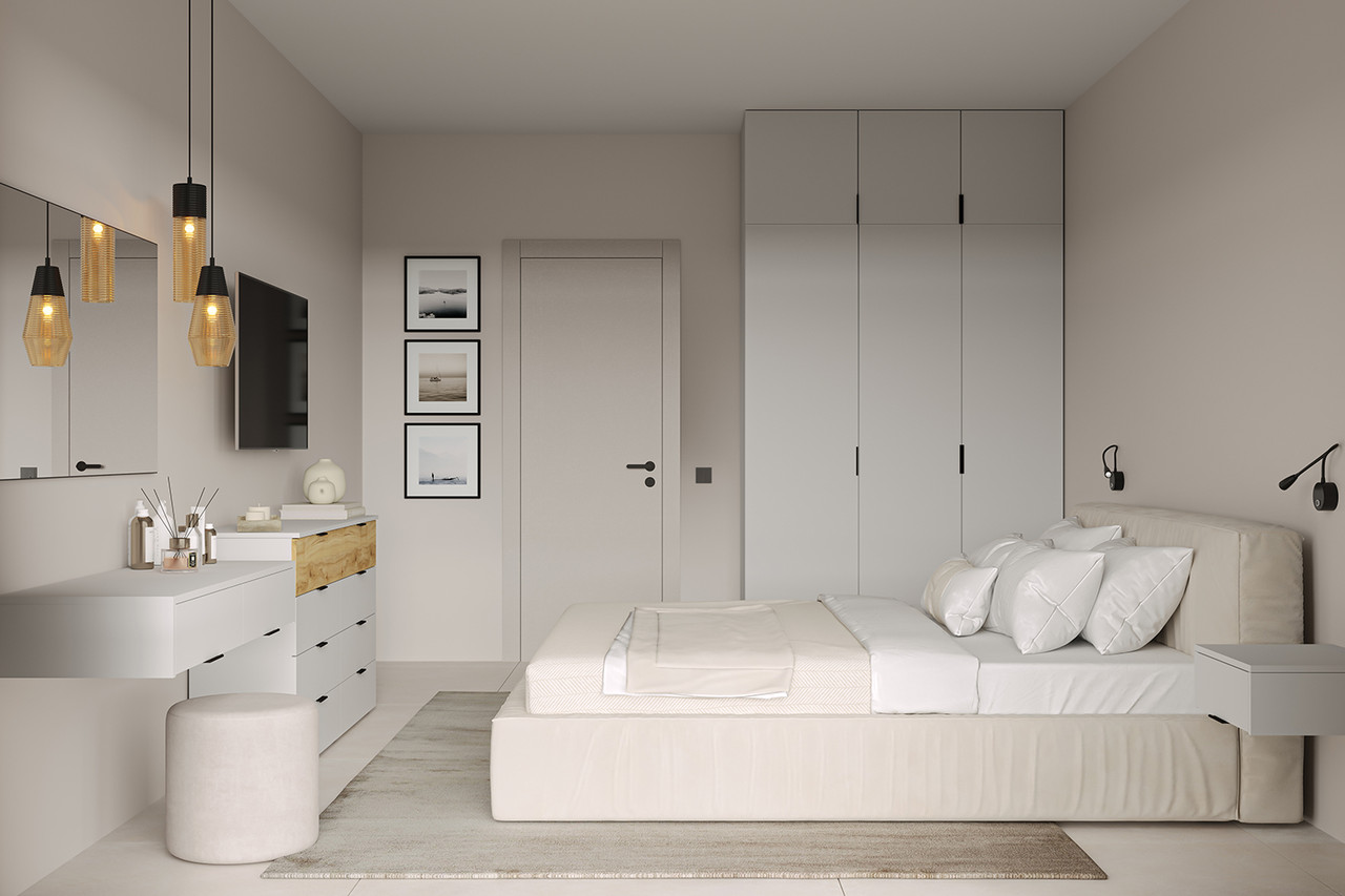 Современный стильный модульный белый спальный гарнитур с трёхдверным шкафом и туалетным столиком Сан Марино гр - фото 1 - id-p2002950753