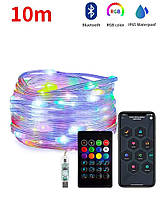 Умная светодиодная гирлянда RGB 10м 100LED для ёлки и новогоднего декора, управление через телефон Bluetooth