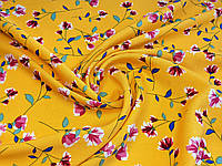 Штапель шелковистый малиновые цветы, желтый