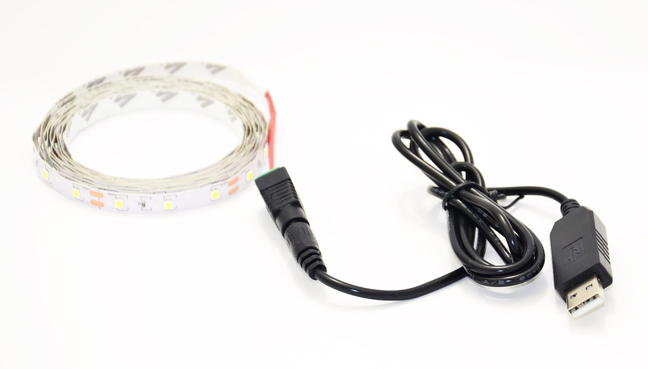 Світлодіодна стрічка USB 5V та 12V універсальна ЮСБ 500см. біла працює від повір'я банку power bank
