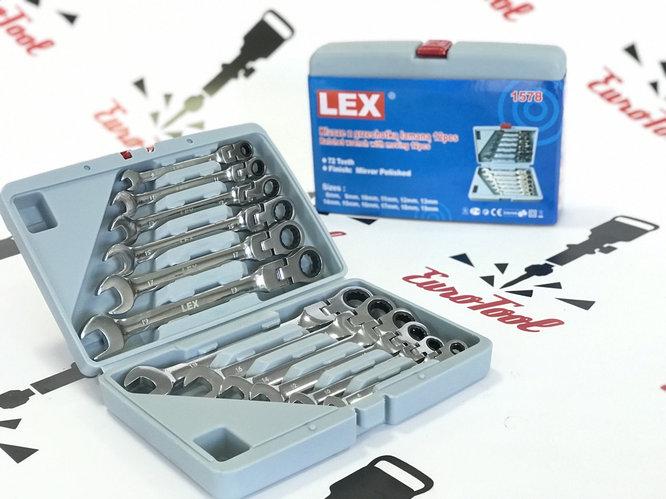 Набір рожково-накидних ключів з тріскачкою на кардане 12 шт LEX LXKRS12S, фото 1