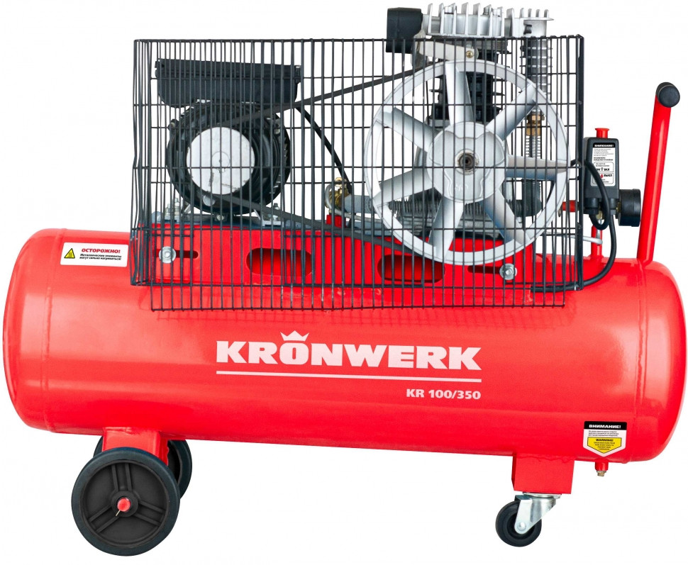 Масляний повітряний компресор KRONWERK KR 100/350, 2,2 кВт, 350 л/мин, 100 л, ременна передача, фото 1