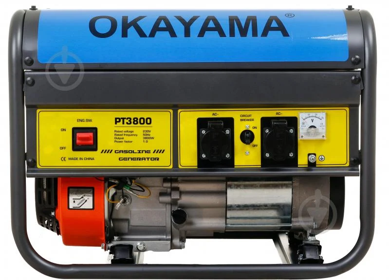 Потужний бензиновий генератор (електрогенератор) OKAYAMA PT-3800 : 3.2/3.5 кВт, 1 фаза, 4-тактний, мідна обмотка