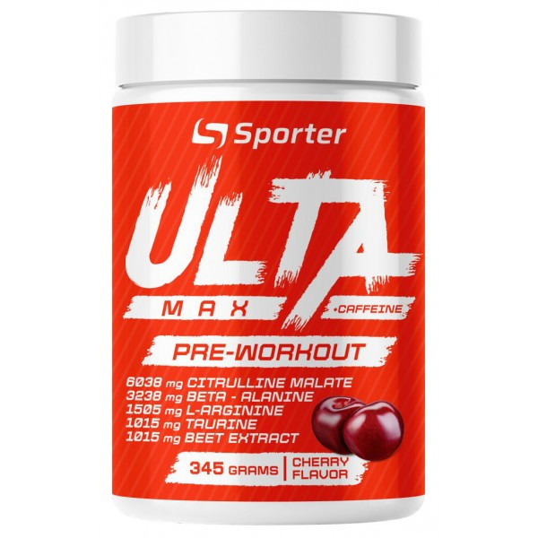 Предтрен SPORTER Ulta Max Pre-Workout + сaffeine 350 грам Смак : вишня