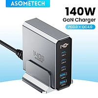 Зарядное Устройство 140W GaN VI ASOMETECH USB Type C PD QC Quick Charge 4.0 3.0 Type C (Серый)