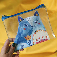 Косметичка пластиковая прозрачная Синий кот