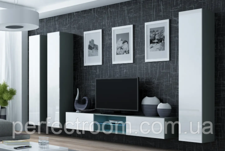 Стінка у вітальню,глянцева стінка в зал Vigo 18 Cama Mebel із системою push-click 180/300/42 см