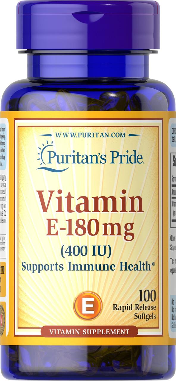 Витамин Е, Vitamin E, Puritan's Pride, 400 ME, 100 гелевых капсул - фото 1 - id-p2003060177