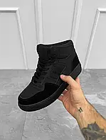 Стильные мужские кроссовки Force Up черные ,демисезонные черные кроссовки мужские пресскожа+замша