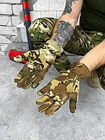 Военные зимние перчатки SoftShell на флисе , тактические полнопалые зимние перчатки SoftShell с карабином