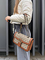 Жіноча шкіряна сумка через плече Gucci коричнева, стильна сумка, преміум якість