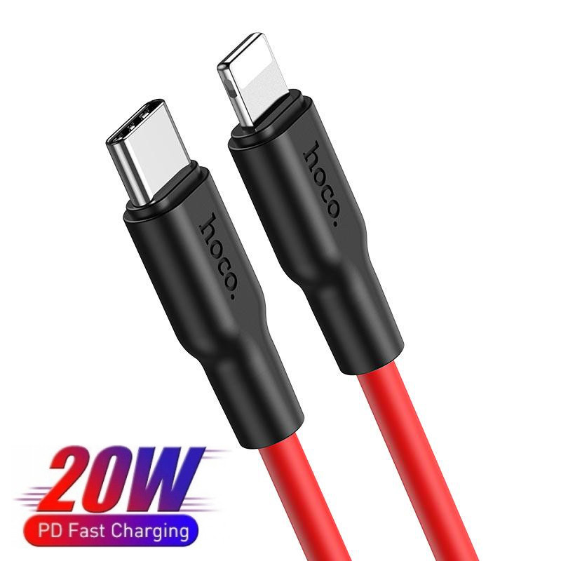 USB кабель Type-C на Lightning для iPhone Hoco Silicone PD charging data cable (20W, 1m). Red