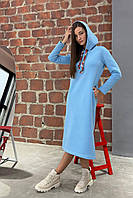 Женское теплое длинное платье на флисе голубое 3252-05