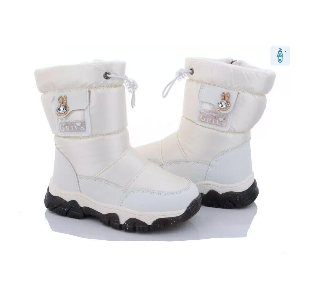 Зимові дитячі черевики для дівчинки, дитячі зимові дутики для дівчаток, білі зимові чобітки на дівчинку