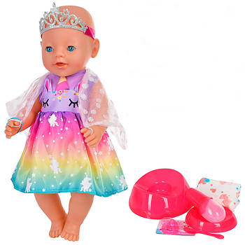 Функціональний пупс 42 см на 8 функцій та 9 аксесуарів у райдужній сукні з єдинорогами Малятко BL038B-S-UA