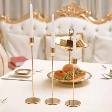 Підсвічники металеві на високій ніжці 3 предмети Rose Gold, фото 2