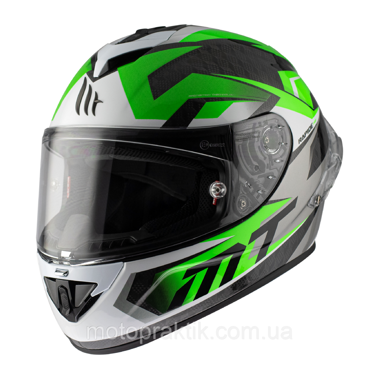 MT RAPIDE PRO Carbon FUGAZ A6 Gloss Green, XS Мотошолом інтеграл