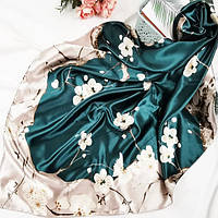 90*90 см люксовый шелковый большой женский модный шарф с узором, зелено-белый