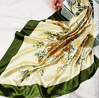 90*90 см люксовый шелковый большой женский модный шарф с узором, хаки-белый