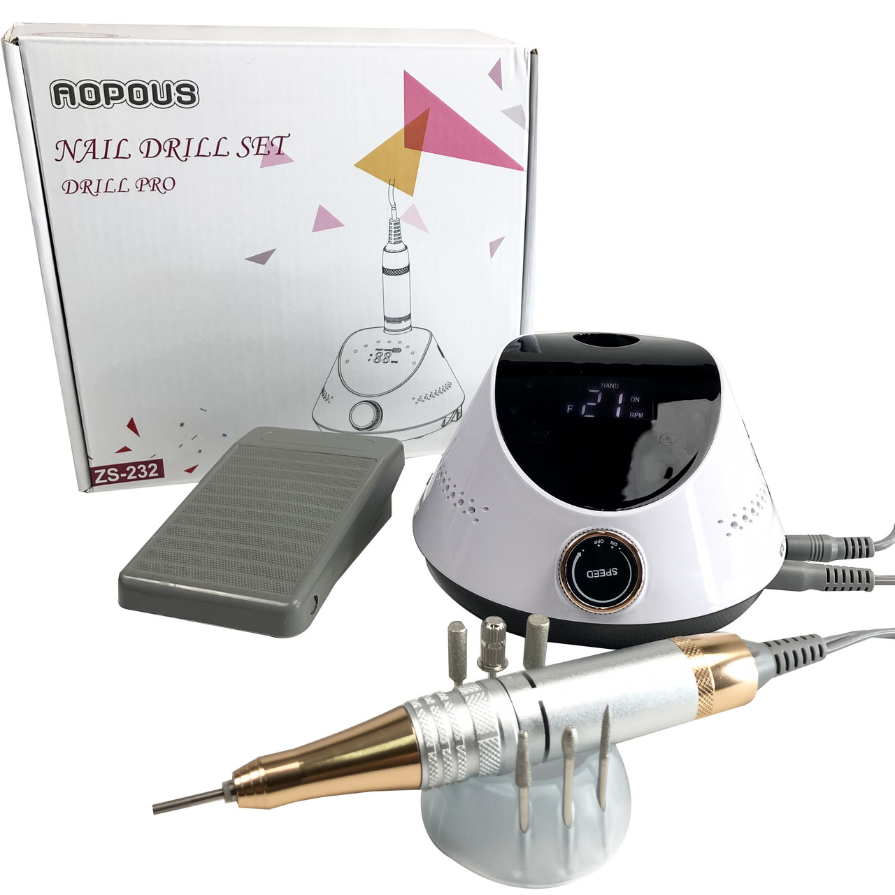 Фрезер для манікюру з насадками Nail Drill ZS-232 65 Вт 45000об/хв машинка для нігтів, шліфування лаку, makeup