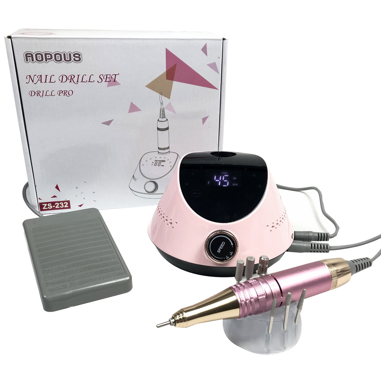 Фрезер для манікюру з насадками Nail Drill ZS-232 65 Вт 45000об/хв машинка для нігтів, шліфування лаку, makeup, фото 1