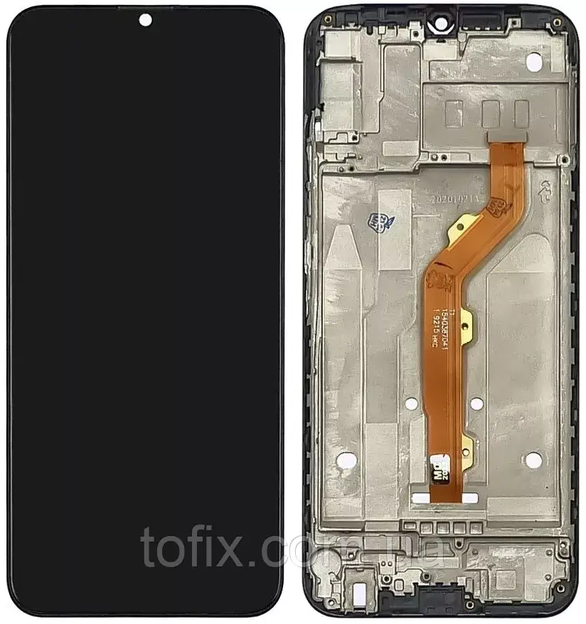 Дисплей Tecno Camon 12/Spark 4 (CC7/KC8) модуль у зборі (екран та сенсор) з рамкою, оригінал, Чорний