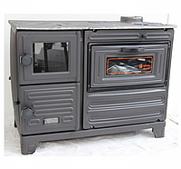 Дровяная печь-кухня Efor EFS-4 «евро буржуйка» с варочной поверхностью и духовкой (двери метал+стекло, топка чугун) 8,6 кВт. 65кг./ш800г430в620мм. (ЧОРНЫЙ)