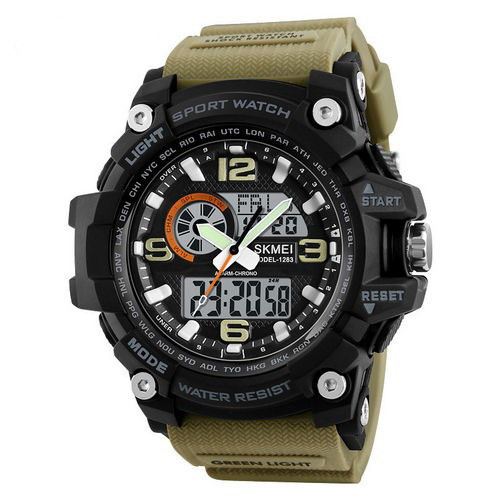 Чоловічий наручний тактичний годинник Skmei 1283 Black-Khaki Wristband, фото 1