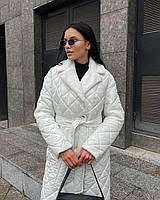 Пальто женское зимнее стеганое с мехом, белое
