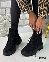 Женские ботинки зимние натуральная кожа/замш на шерсти Класические женские ботинки зима
