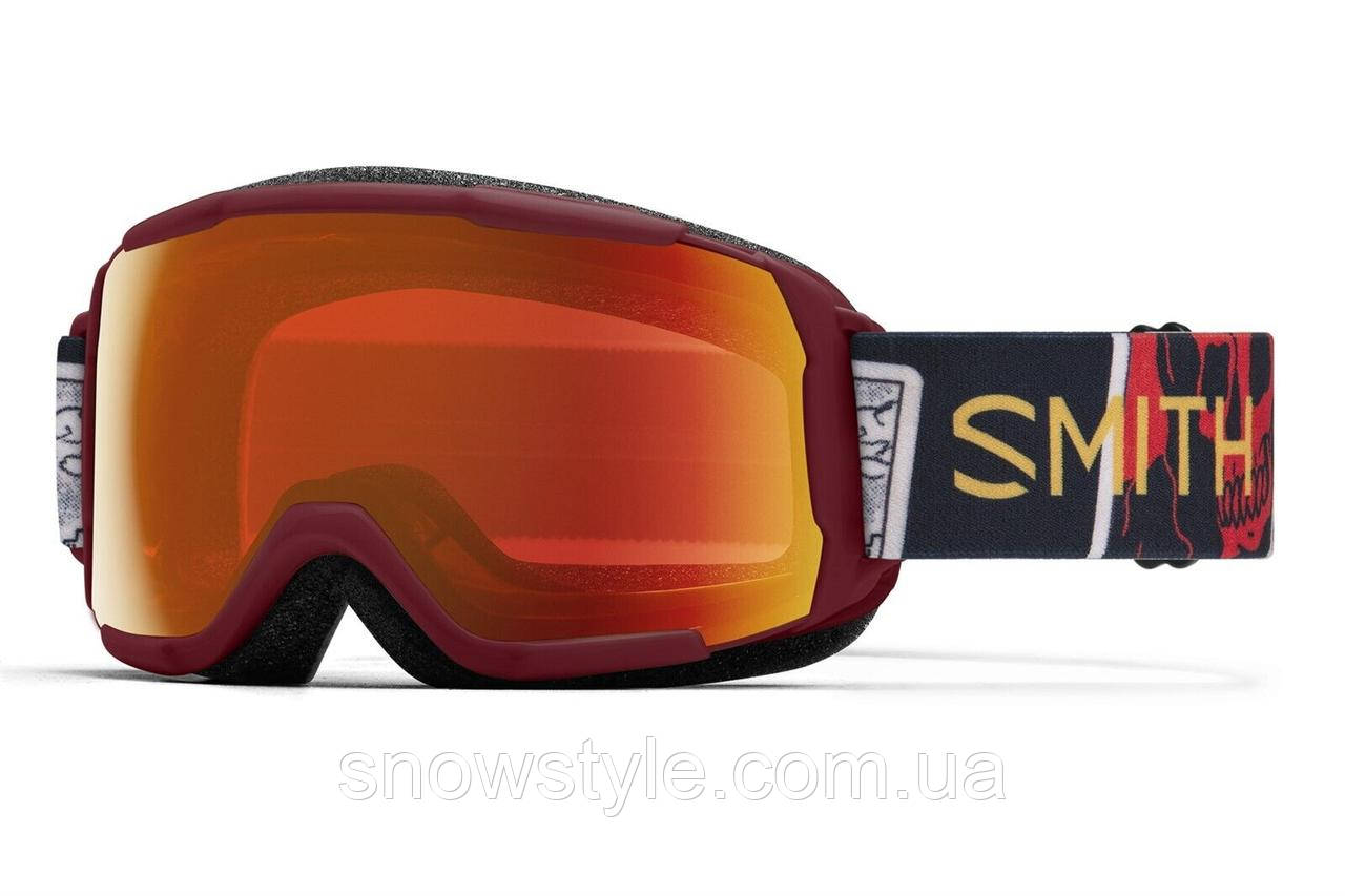 Гірськолижна маска Smith Grom Youth Sangria fortune Teller Лінза ChromaPop Everyday Red Mirror S2, фото 1