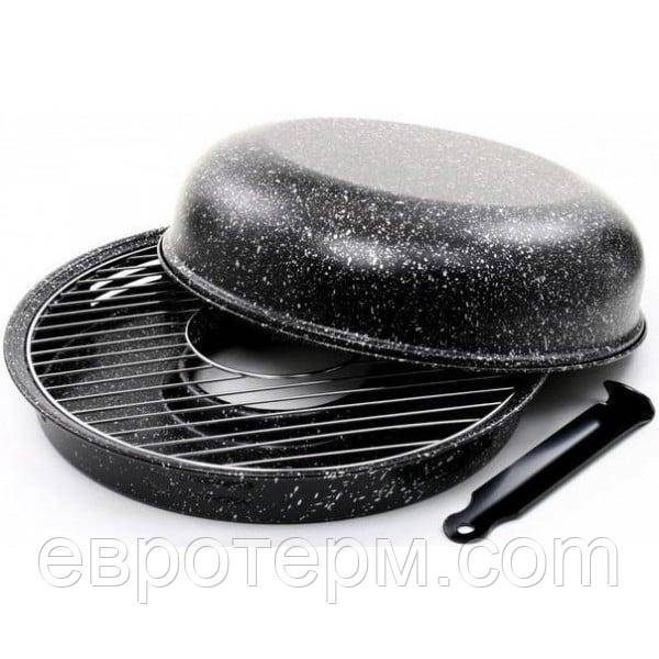 Сковорода Гриль-Газ 33 см Benson BN-801 з емальованим покриттям і кришкою, фото 1